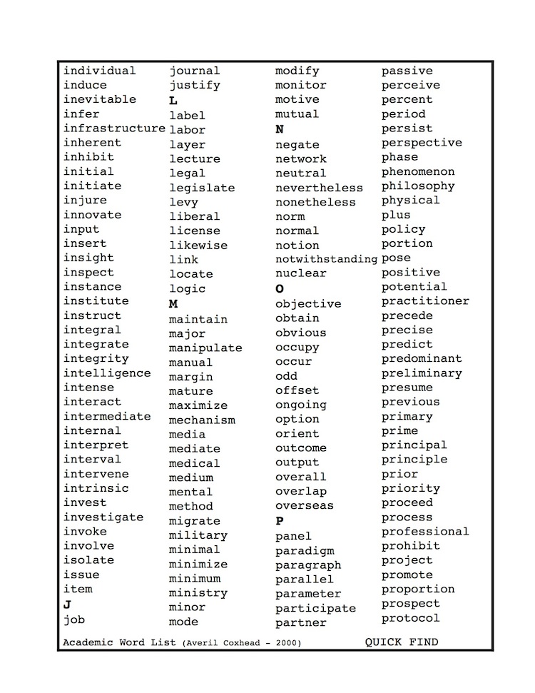 Academic Word List words (Coxhead, 2000)