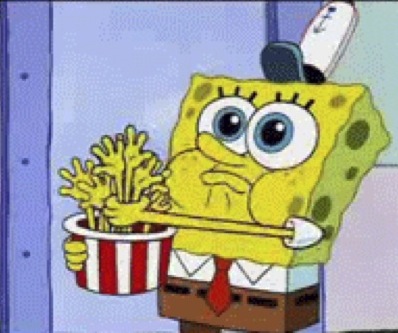 Spongebob eats popcorn