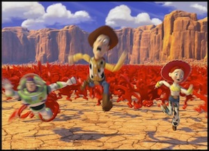 Toy Story 3, Woody being chased by herd of red monkeys is a dream