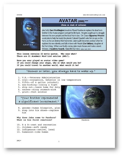 Whole Movie Portal, ESL movie lesson, Avatar