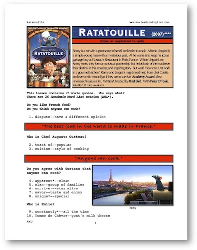 Ratatouille, Whole-Movie Portal for ESL lesson
