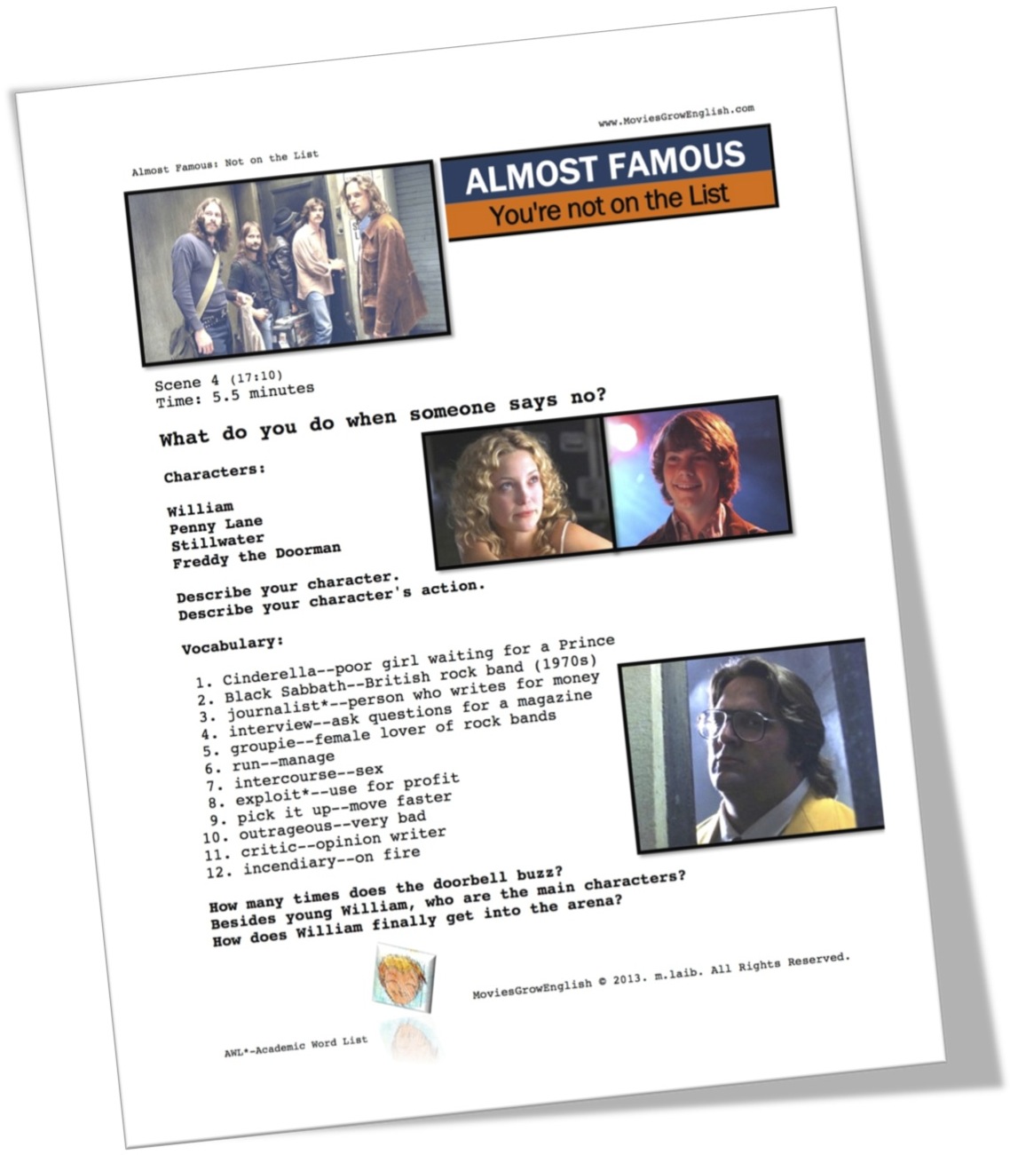 Short-Sequence ESL Lesson for Almost Famous: You're not on the List at Movies Grow English