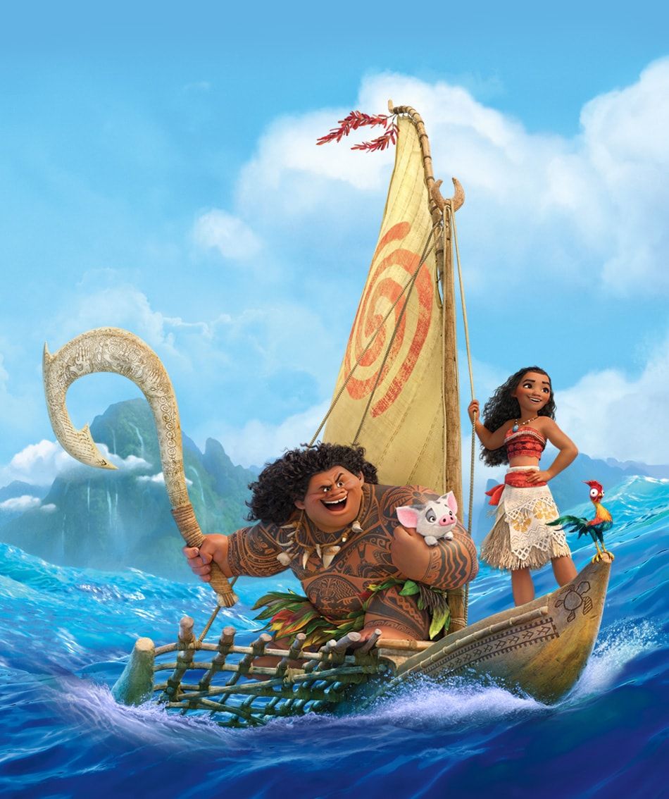 Moana and Maui on catamaran.