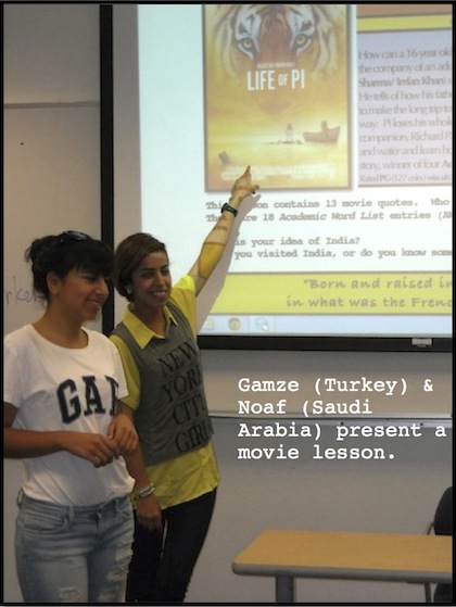 Images of students presenting in a movie class for an ESL movie lesson