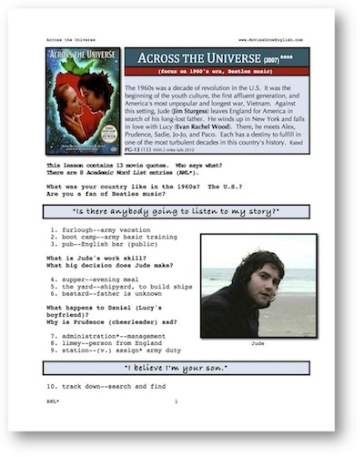 Whole Movie Portal, ESL movie lesson for Across the Universe