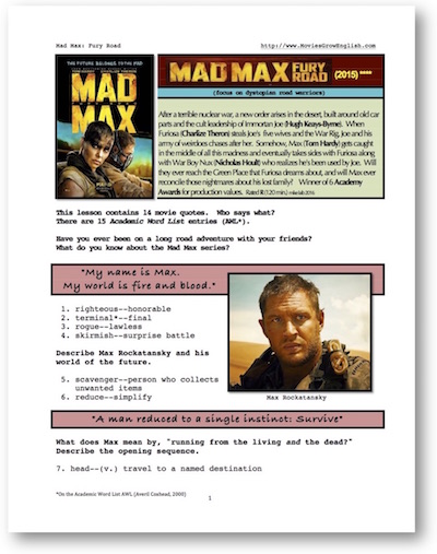 ESL lesson based on Mad Max: Fury Road at Movies Grow English