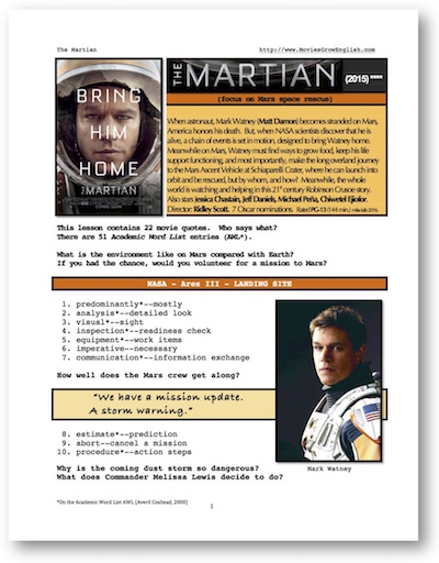ESL lesson based on The Martian at Movies Grow English