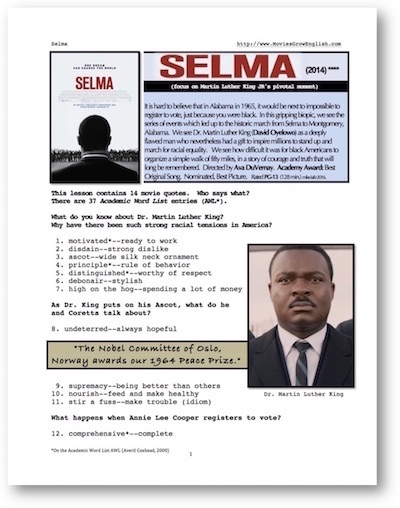 ESL lesson for the whole movie, SELMA at Movies Grow English